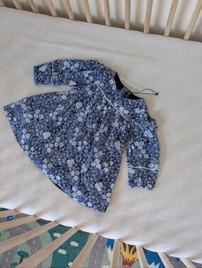 Sergeant Major - 24 M Blue Black White Floral Long Sleeve Girls Dress